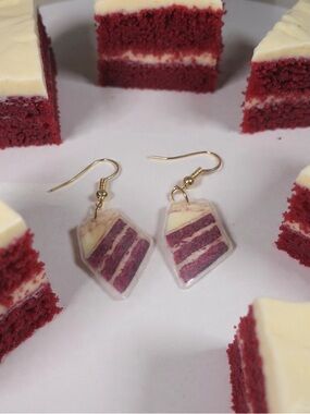 Handmade Red Velvet Cake Slice Earrings